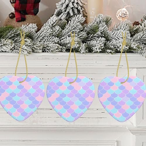 Weihnachtsschmuck mit Meerjungfrauen-Tattoo und goldener Schleife, Keramik-Christbaumschmuck zum Aufhängen für die Feiertage, Keramik-Ornamente, Basteln, Weihnachtsbaumschmuck, Heimschmuck für Weihnac