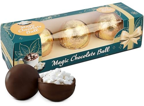 Schokobomben mit Marshmallow, 3 Schokoladenkugeln je Ø 5cm und 40g, Zartbitterschokolade, für heißen Trinkgenuss – ideale Geschenkidee für Schokoliebhaber, einfache Zubereitung in heißer Milch