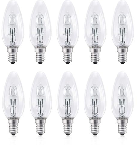E14 Ḥalogẹṇ Bulb, 10 Pack Screw in Light Bulbs Warm White, Eco Ḥalogẹṇ Bulbs 2̣8̣Ẉ, E14 Small Screw Candle Bulb Dimmable, 230V