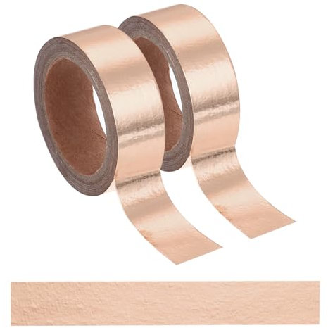 sourcing map 2 Pcs Rose Gold Washi Tape,15mm x 5m Self Adhesive Masking Tapes Metallic Foil Decorative Gold Tape for DIY Crafts Scrapbooking Home Holiday Decoration