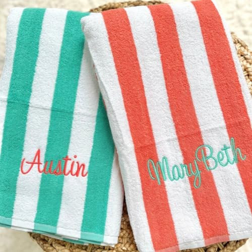 Qijundian Toalla de playa personalizada, toalla bordada con nombre, toalla de playa con monograma, toalla a rayas, toalla para niños, toalla de playa bordada, toalla de piscina (70 x 140 cm)