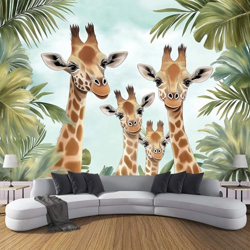 3D Fototapete Aquarell Tapete, Dschungel Giraffe Panorama-Tapete Für Wohnzimmer, Schlafzimmer, Kinderzimmer, Wanddekoration (250X175Cm (B×H)), Moderne Art Wandtapete
