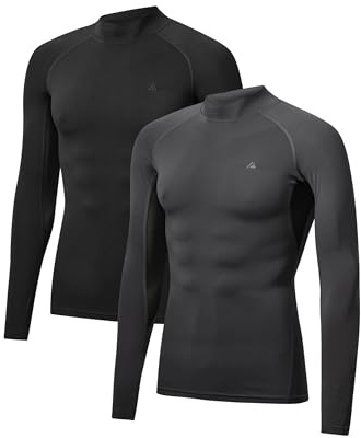 DANISH ENDURANCE Long Sleeve Compression Top Men, Quick Dry Compression Shirt, Men's Base Layer Shirts, 2-Pack, Multicolor (1xBlack, 1xGrey), XX-Large