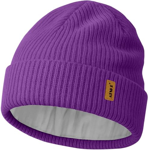 ATNKE Unisex Strick Beanie Mütze, Dehnbar Dick Warm Fleece Gefüttert Alltagstauglich Winter Weich Mit Bündchen Wollig Totenkopfmütze Geschenke für Herren Väter und Damen