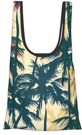 KCGSDEGV Palm Tree Pattern Printed Foldable Shopping Bag | Waterproof Tear-Resistant Reusable Tote for Grocery,Travel,Work & Gifts