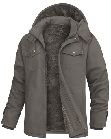 Xnova Winterjacke Herren Parka Warme Gefüttert Fleecejacke Winterparka Baumwolle Outdoor Winddicht Übergangsjacke mit Abnehmbarer Kapuze Militär Jacke mit Reißverschluss
