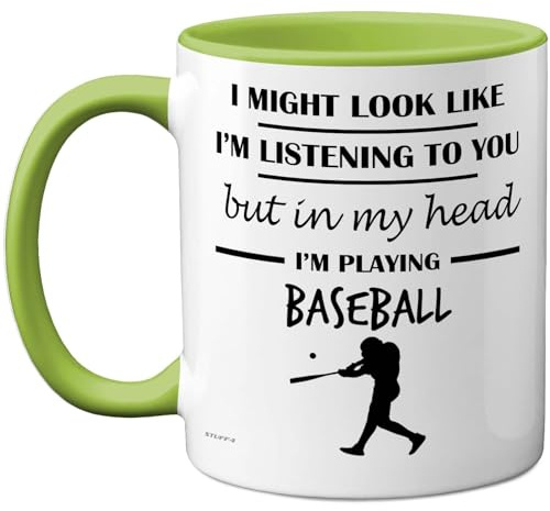 Stuff4 Baseball Gifts - in My Head Mug - Funny Gift for Baseball Lover Men Women - 11oz Premium Ceramic Dishwasher Safe Green Handle Mugs Novelty Cup