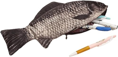 Hehglng 1 x Federmäppchen mit Reißverschluss, realistische Hülle, Fischtasche, Stifteetui, Make-up, Büro, Schreibwaren und Marker