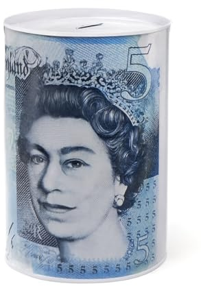 £5 Money Boxes - Bank Note Money Tin Piggy Bank, Savings Tin for Kids, Compact Cash Tin with Note & Coin Slot Opening, Multicolor Coin Bank, Ideal Money Saving Jar for Adults & Juniors. (LARGE)