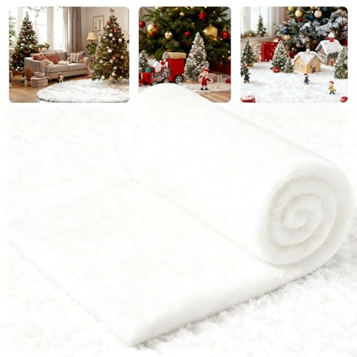 GWAEPU Kunstschnee Watte Deko: Weihnachtsbaum Schneedecke 90 x 240 cm Hochwertiges Polyester für Weihnachtsdekorationen Unter Dem Weihnachtsbaum Dorf-Displays 280 g
