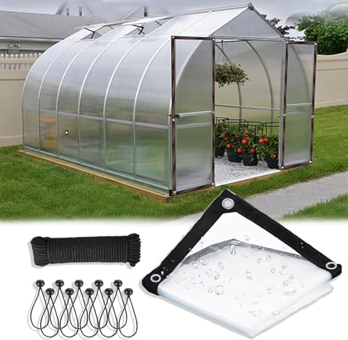6x8FT Greenhouse Plastic Tarp Waterproof, Clear Tarps Heavy Duty Waterproof with Grommets, 183x244cm Thickened Vinyl Cover, Transparent Patio Enclosure Tarpaulin, Rainproof Chicken Coop Cover
