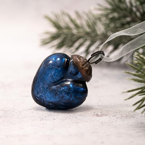 Arthur Cameron – Set of 6 Small 1 Crackle Glass Heart Baubles – Hand-Blown Christmas Baubles Perfect for Mini Christmas Tree Decorations & Rustic Xmas Decorations (Old Navy)