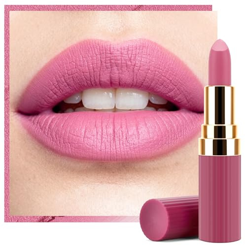 Erinde Rouge à Lèvres Rose Mat, Haute Pigmentation, Texture Crémeuse et Hydratante, Longue Durée et Résistant à l'Eau, Brillant à Lèvres pour un Maquillage Parfait #01