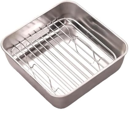 VNLCPX Auflaufform Airfryer Edelstahl 16x16x5 cm, mit Grill | Für Heißluftfritteuse und Backofen, Leicht zu Reinigen und Spülmaschinenfest, Robust und Vielseitig, Silber