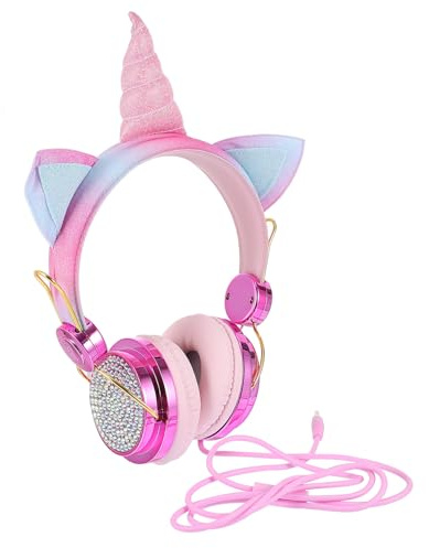 HYTROVE -Ear Gaming Headset Cat Ear Unicorn Design Noise-Isolating Microphone 1.2M Cable for Teens and Adults