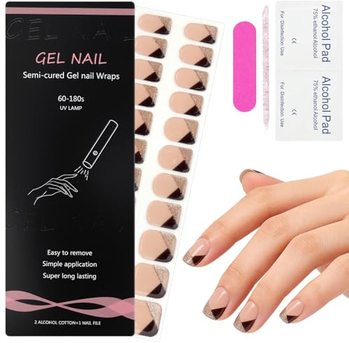 MOTIBACK 22 Pcs Semi Cured Gel Nail Stickers UV Light Required Art | Durable salon-quality nail wraps, easy to apply and remove. Perfect for DIY manicures at home