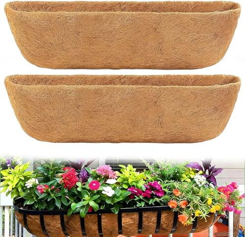 HIULLEN 2 Pcs Trough Coco Replacement Liners, 24 Inch Wall-mounted Coco Liner Trough, Coconut Fiber Replacement Liners for Wall Planter, Window Basket Deck Railing Planter