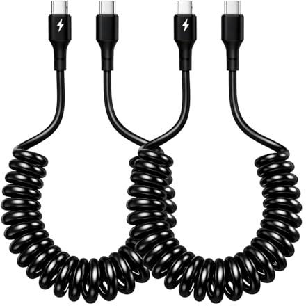 SEASJHBAY Cable de Carga USB C en Espiral para Android Auto y CarPlay, Compatible con iPhone 17/16/15 Pro Max, MacBook, Galaxy S24/S23, Longitud Ajustable de 0,4-1 m, Carga Rápida 5A