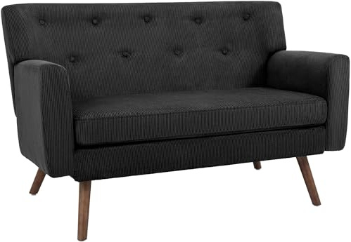 CLP Sofa 2-Sitzer mit Cordbezug Kioni, Couch bequem für Wohnzimmer, komfortabel gepolstert, bis 240 kg belastbar, Beine aus Kautschukholz Farbe schwarz