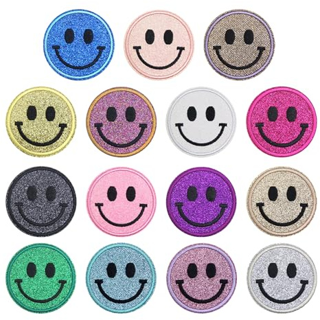 15 Stück Patches zum Aufbügeln Smiley Kinder für Textilien, 6.2x6.2cm | Bügelflicken Kinder Klein, Niedliche Bunt Flicken zum Aufbügeln, für Kleidung, Rucksack, Jeans, Hüte, Handwerk