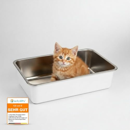 Lucky-Kitty Katzenklo Edelstahl, Weiss Kitten, 40x30x10 cm