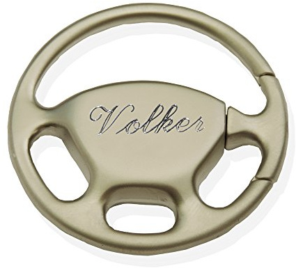 GravUp Schlüsselanhänger Lenkrad mit SOFORTGRAVUR + VORSCHAU: Gravur Vorname oder Datum oder Kennzeichen inklusive. Metall silber mattiert : Formule 1 / Formel 1 / Autosport
