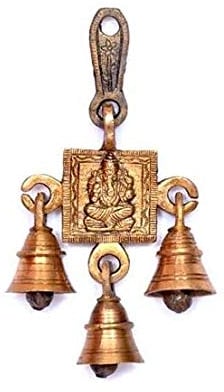 JMD Handcrafted Shubh Labh Gott Ganesha/Ganesha Wandbehang mit Glocken Messingmetall für Tür Decor (Shri Ganesh-3Bells)