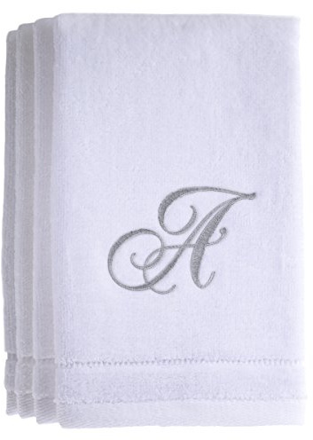 Monogrammierte Handtücher mit Fingerspitze, personalisiertes Geschenk, 27,9 x 45,7 cm, silbernes Besticktes Handtuch, extra saugfähig, 100% Baumwolle, weiches Velour-Finish, für Badezimmer/Küche/Spa