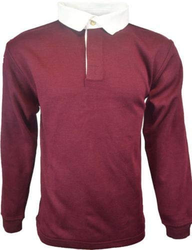 Men Rugby Long Sleeve Polo Shirts (Burgundy, Large)