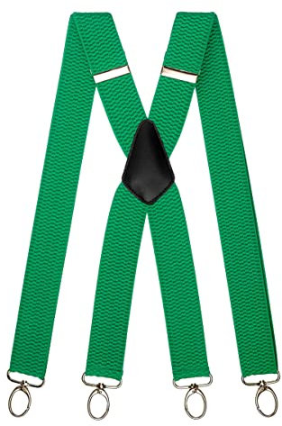 Olata Bretelle Larghe e Robuste a X con Moschettoni – Regolabili, Unisex, 4 cm di Larghezza, Ideali per Lavoro e Uso Quotidiano. Verde (Clip D'Argento)