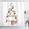 ABAKUHAUS Weihnachten Duschvorhang, Abstrakte Weihnachtsbaum, Stoffliches Gewebe Badezimmerdekorationsset mit Haken, 175 x 200 cm, Grün Weiß Rot