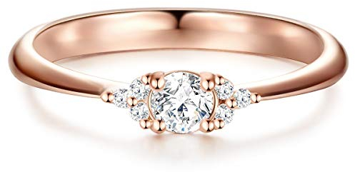 Trilani Damen-Ring Verlobungsring Sterling Silber rosévergoldet mit Zirkonia weiß in Brilliant-Schliff - Solitär-Ring mit Stein Trauring für Hochzeit