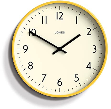 JONES CLOCKS® Studio Uhr | Moderne runde wanduhr | 30cm | Gelb | Leicht lesbare Zahlen | Vielseitiges Design für küche, Wohnzimmer oder büro