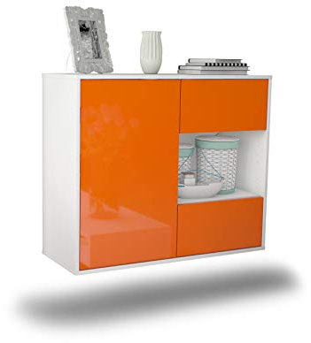 Dekati Sideboard Brownsville hängend (92x77x35cm) Korpus Weiss matt - Front Hochglanz Orange - Push to Open
