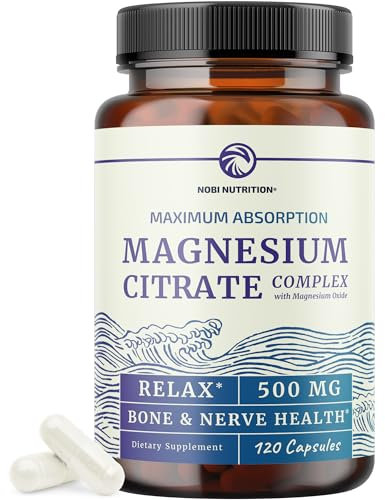 Magnesium Citrate Complex | 500 MG | High Absorption Magnesium Supplements for Calm, Relaxation, Regularity & Digestion Support with Elemental Magnesium | Gluten-Free, Soy-Free | 120 Capsules