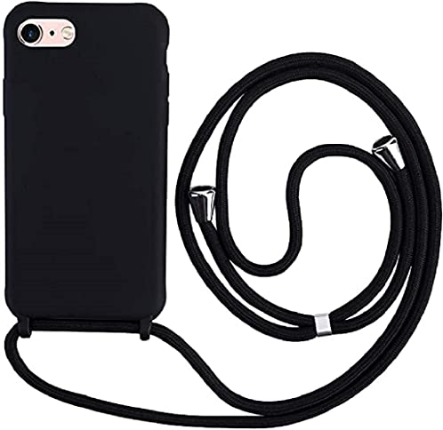 Ququcheng Coque Compatible avec iPhone 7/iPhone 8(4.7),Collier pour Étui Colliers de cellulaire Corde Silicone avec Cordon Case TPU Bumper pour iPhone 7/iPhone 8(4.7)-Noir