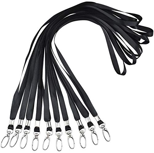 10 Stück Nylon Schlüsselbänder mit Swivel Schließe, Schwarz Umhängeband Schlüsselband, Büro Abzeichen Lanyards, Neck Strap Lanyard für Kamera USB Schlüssel Ausweishülle Namensschilder