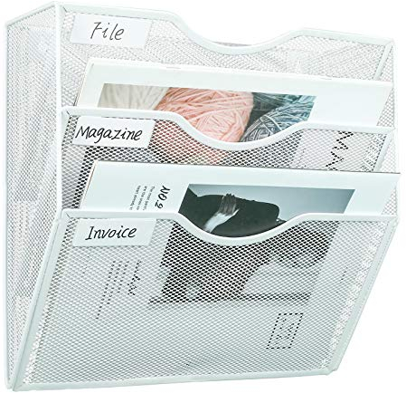 EasyPAG 3 Fächer Metall A4 Zeitschriftenhalter Wand Zeitschriften Wandhalter Aktenablage Dokumentenhalter Hängend Magazin Organizer Flyerhalter Prospektspender,Weiß