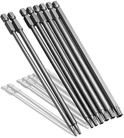 Mesee 8-teiliges langes Torx-Schraubendreher-Bit-Set, 1/4 Zoll Sechskantschaft T8-T40 Sicherheit S2 Magnetstern Torx-Kopf Schraubendreher Bohrer Zubehör Werkzeug | 150 mm Länge