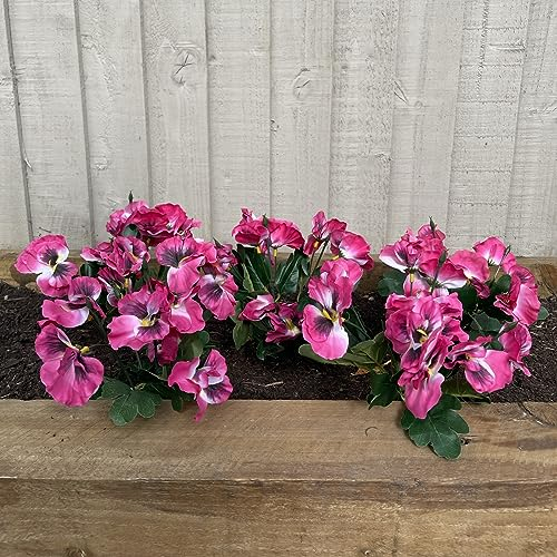 Flores artificiales de pensamiento – Juego de 5 plantas falsas para uso al aire libre o interior – Decoraciones de flores de imitación con color resistente a la decoloración - MACETAS NO INCLUIDAS
