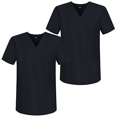 MISEMIYA - Pack*2 - Casaca Sanitarios Unisex Uniformes Sanitarios Cuello Pico Mangas Cortas Uniformes Laboratorios - Ref.817 * 2 - L, Negro 68