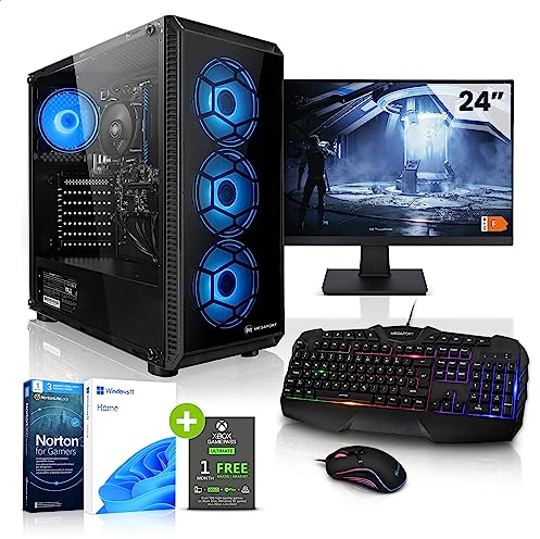 Megaport Komplett Set Gaming PC PC AMD Ryzen 5 5600G • AMD Radeon Vega 7 • 24 Monitor • Windows 11 • 16GB DDR4 • 1000GB M.2 SSD • Tastatur • Maus • WLAN • pc Gaming komplettpaket