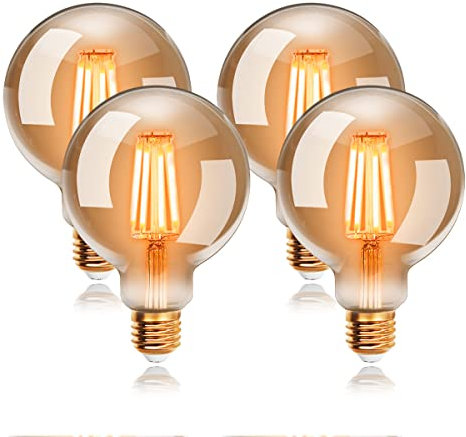 EXTRASTAR Ampoules LED 6W Edison Vintage G80, Blanc Chaud 2200K E27, Equivalent à Ampoule Incandescente 48W, Ampoule Rétro à Filament, Rétro Antique Lampe décorative, Non-Dimmable, Lot de 4