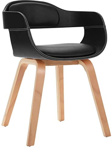 vidaXL Esszimmerstuhl, Küchenstuhl mit Armlehnen, Essstuhl Holzbeine, Stuhl für Esszimmer Küche, Wohnzimmerstuhl Sessel, Schwarz Bugholz Kunstleder