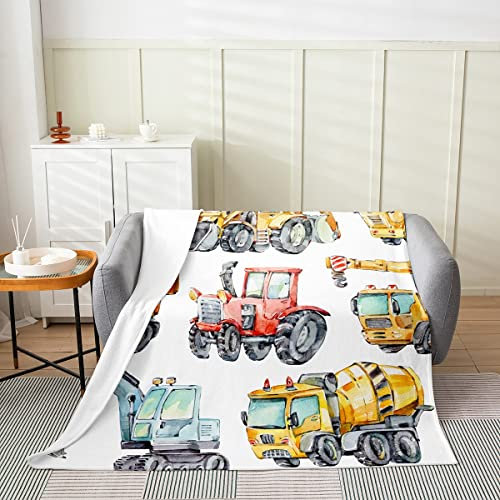 Kinder-Bagger-Plüschdecke, weiche Retro-LKW-Überwurfdecke, warm für Jungen und Mädchen, Bautraktor, Flanelldecke, handgezeichnetes Cartoon-Fahrzeug, Fuzzy-Decke, Sofa-Dekoration, 150 x 200
