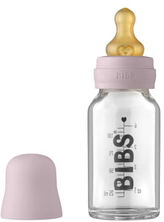 BIBS Baby Glass Bottle. Anti-colique. Embout rond en latex de caoutchouc naturel. Favorise l’allaitement naturel, 110 ml, Dusky Lilac