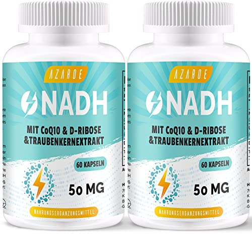 NADH 50mg Kapseln mit Ubiquinol Q10, Hochdosierte Komplexe NADH-Formel in reduzierter Form, ohne Zusatzstoffe, 60 Kapseln (2er Pack)