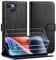 Focusor Cover a Libro iPhone 14 con 2 Pezzi di Vetro Temperato, Custodia in Pelle iPhone 14 Magnetica Sintetica TPU Antiurto, Funzione Supporto/Portafoglio Protezione Completa/Slot per Scheda, Nero