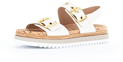 Gabor Damen Riemchensandalen, Frauen Sandalen,Moderate Mehrweite (G),bequem,flach,Sommerschuhe,Freizeitschuhe,Neve (Kork/Gold),39 EU / 6 UK