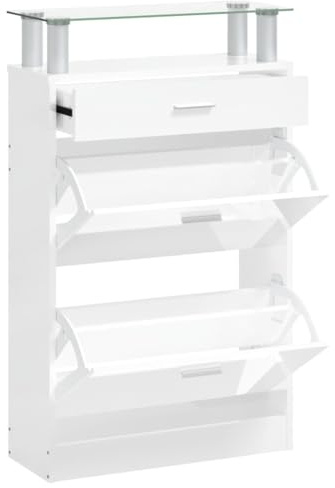 vidaXL Schuhschrank Schuhablage Schuhregal Schuhständer Schuhaufbewahrung Schuhkipper Schuhkommode Hochglanz-Weiß 63x24x104cm Holzwerkstoff